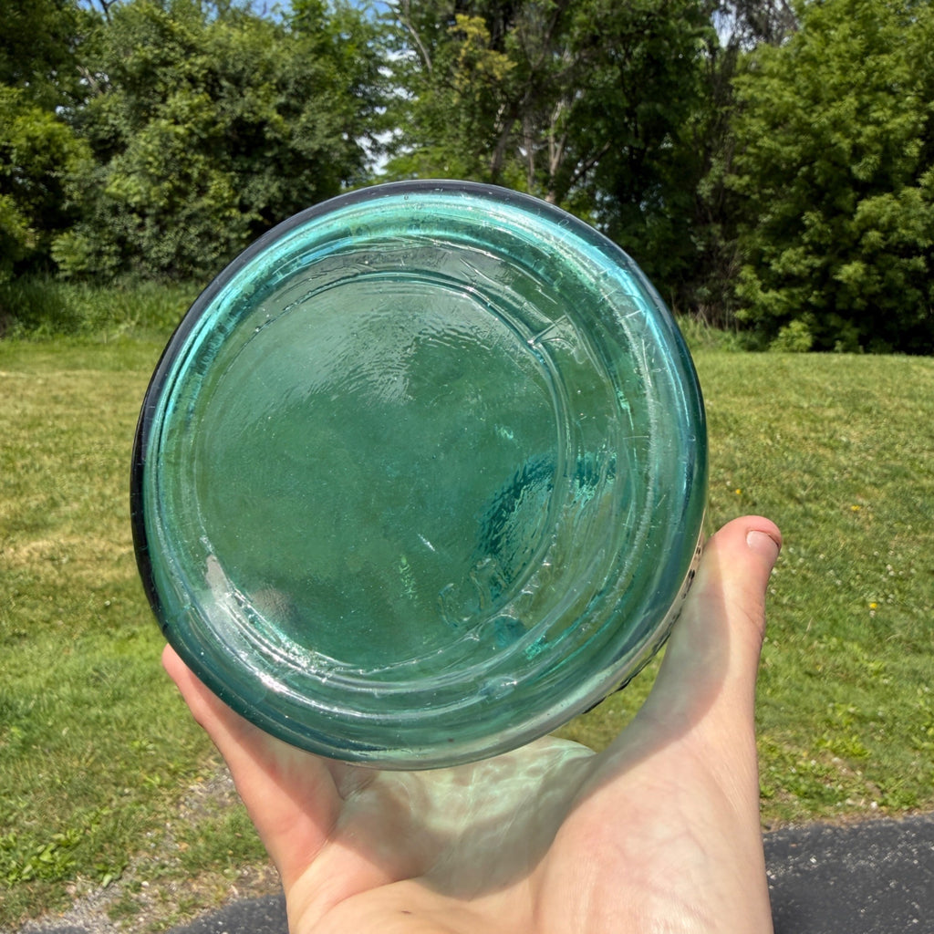 Vintage Aqua Blue Half Gallon Mason Ball Jar Canning Fruit Green #5