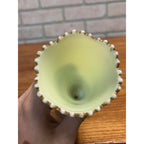Vintage Souvenir Custard Glass Trumpet Vase Mapleton, Minnesota High School Building Circa 1920's
