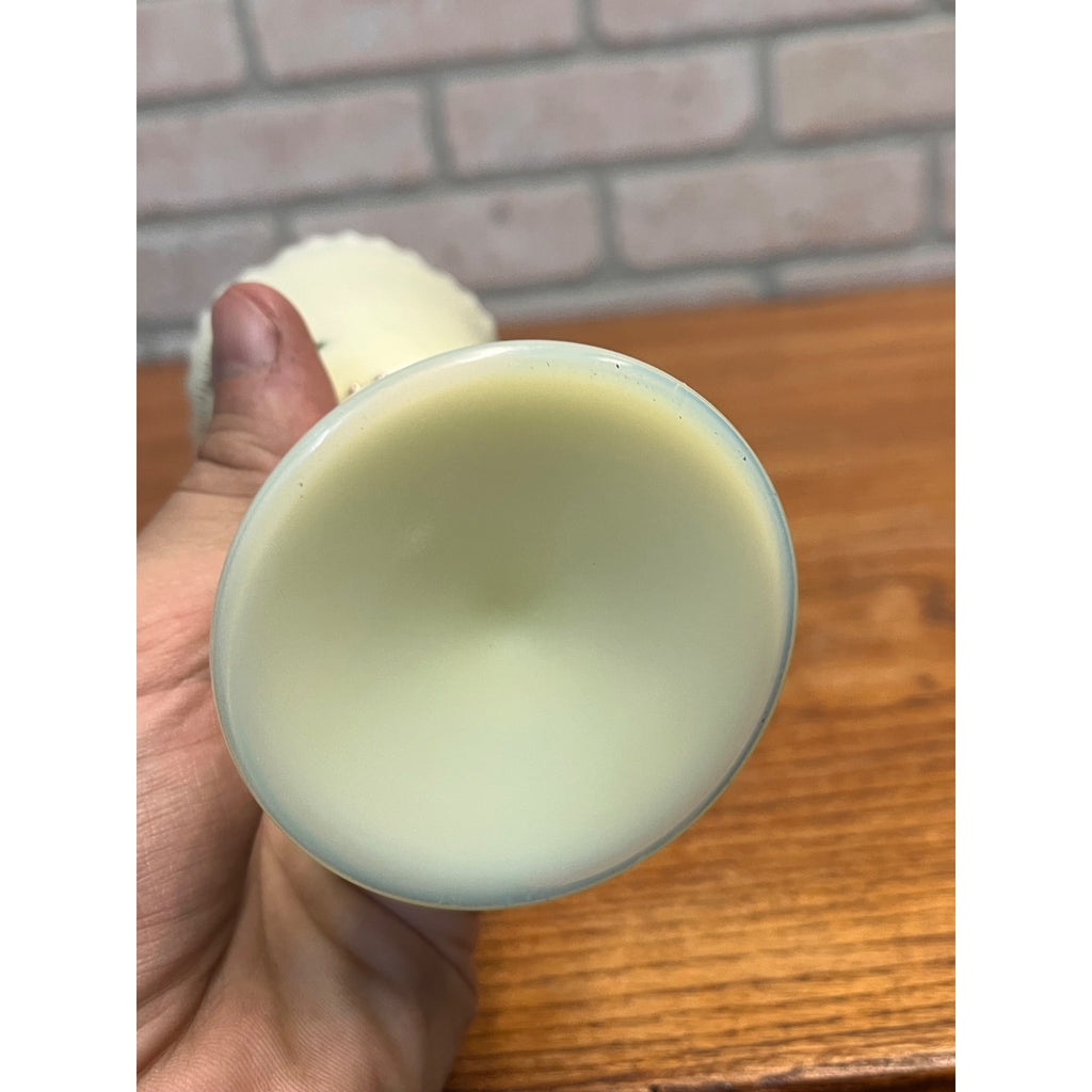 Vintage Souvenir Custard Glass Trumpet Vase Mapleton, Minnesota High School Building Circa 1920's