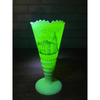 Vintage Souvenir Custard Glass Trumpet Vase Mapleton, Minnesota High School Building Circa 1920's