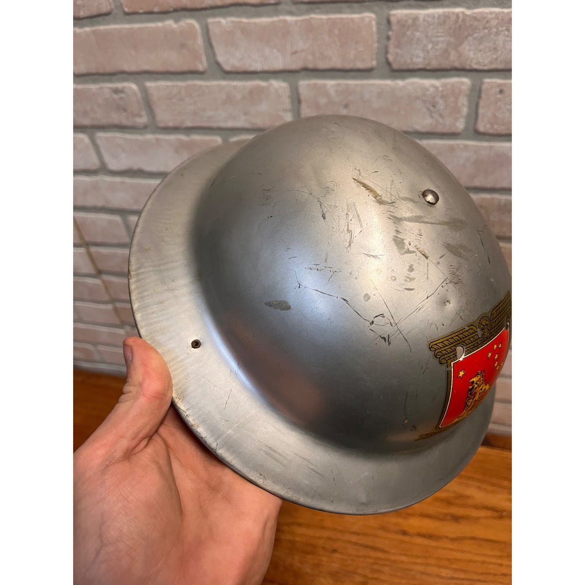 Antique Marx WWI US Army Style Doughboy Toy Helmet Fighting Squadron
