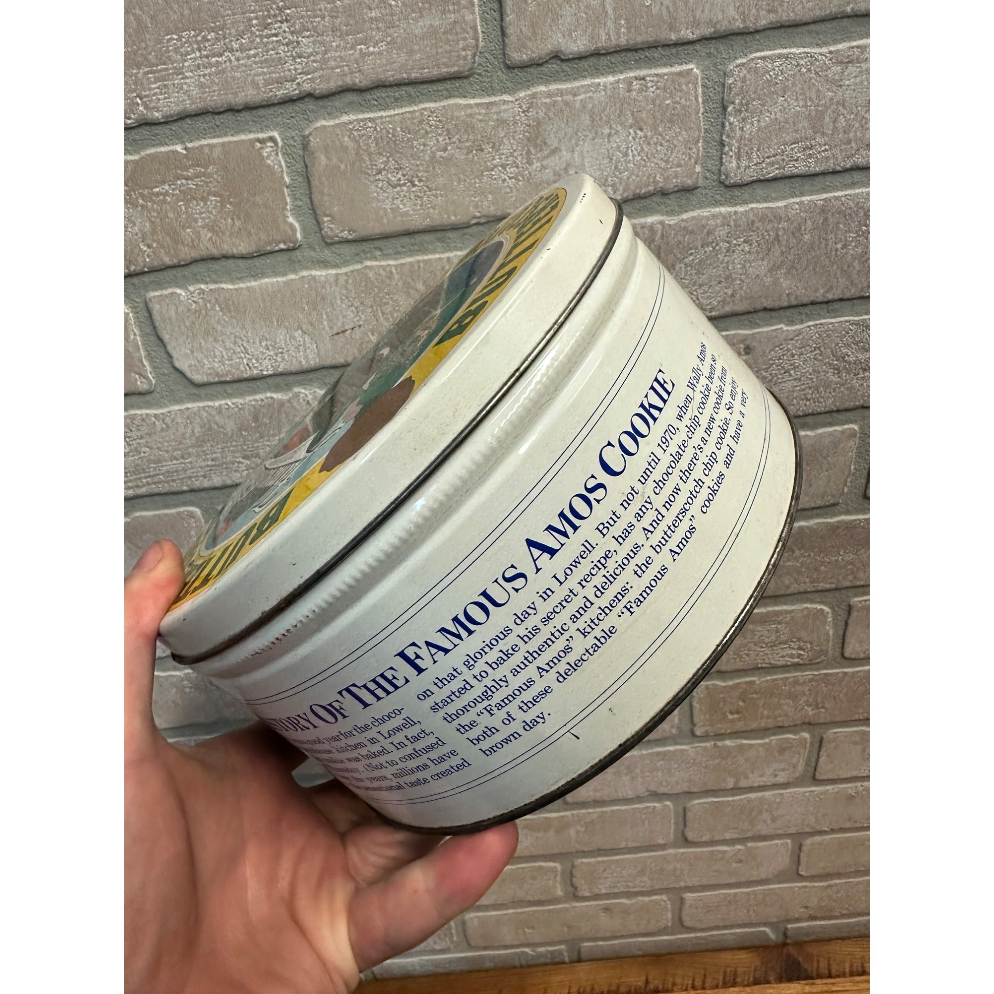 Vintage Famous Amos Butterscotch Chip Cookie Tin Can Container 1977 Collectible