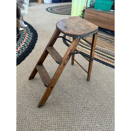 Antique Primitive Farmhouse Wooden Folding Ladder Stool by JR Clark Minn.