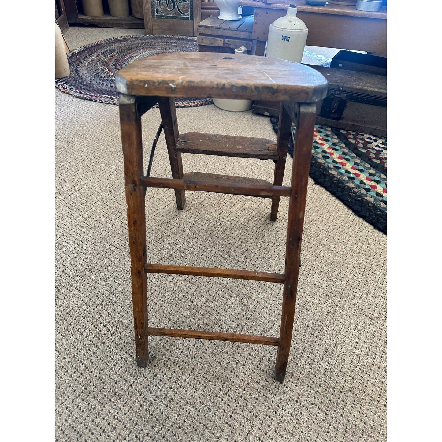 Antique Primitive Farmhouse Wooden Folding Ladder Stool by JR Clark Minn.