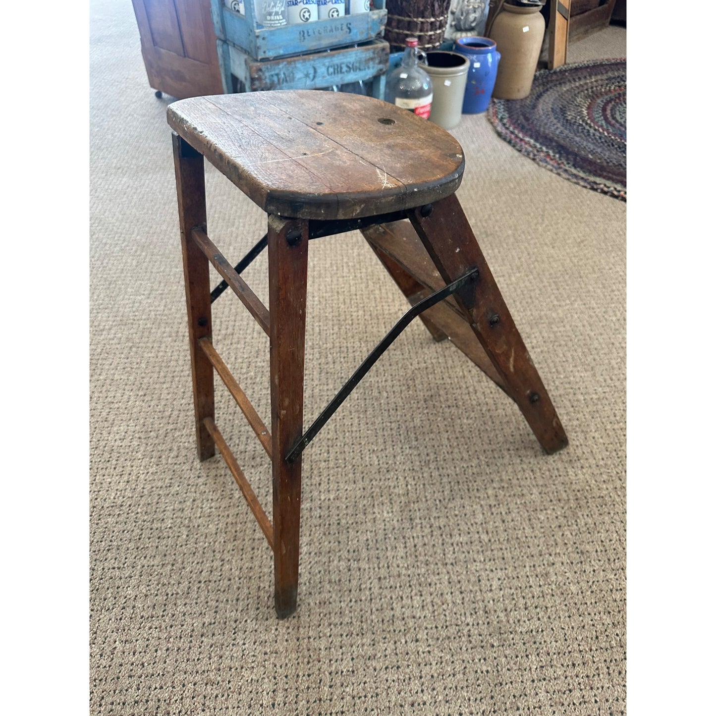 Antique Primitive Farmhouse Wooden Folding Ladder Stool by JR Clark Minn.