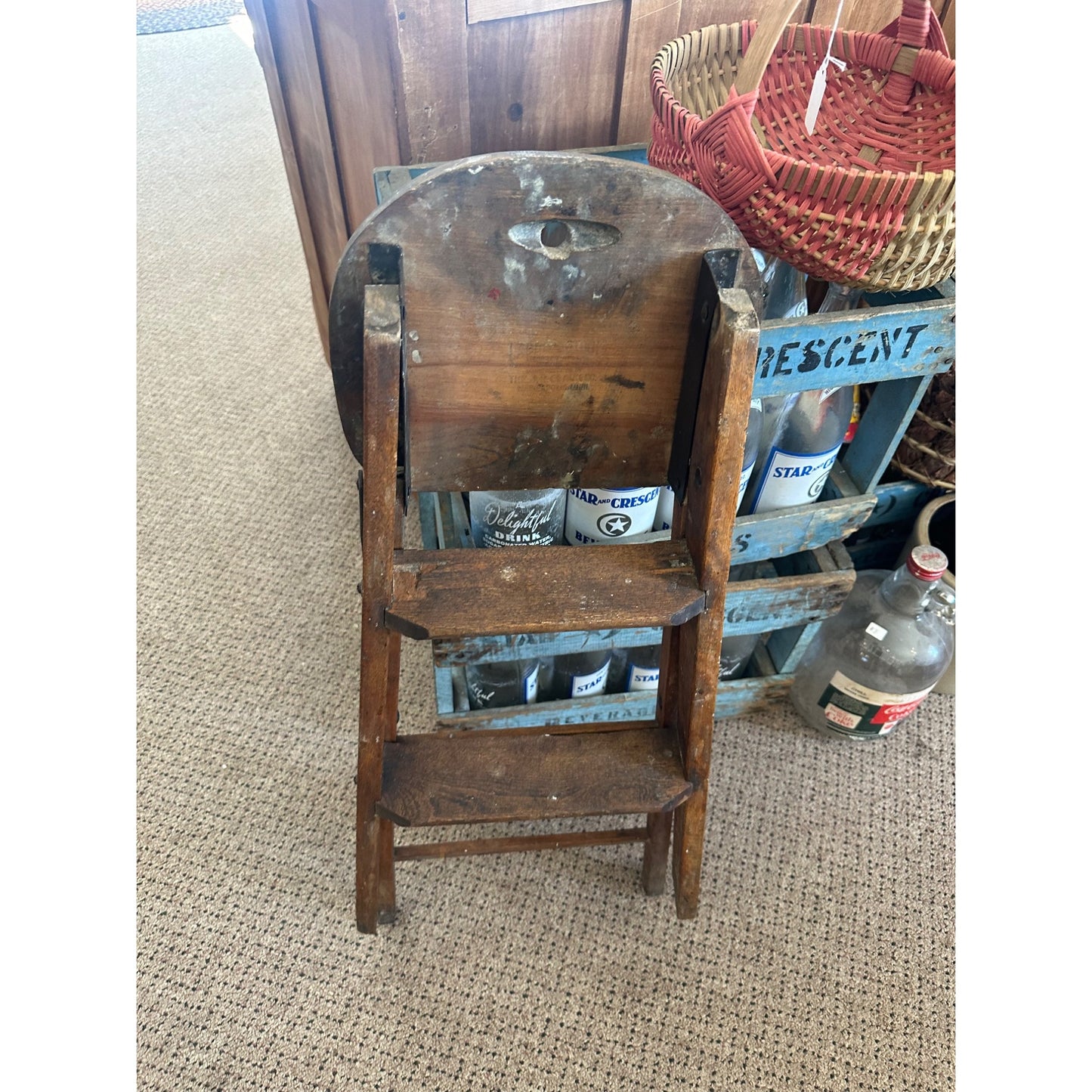 Antique Primitive Farmhouse Wooden Folding Ladder Stool by JR Clark Minn.