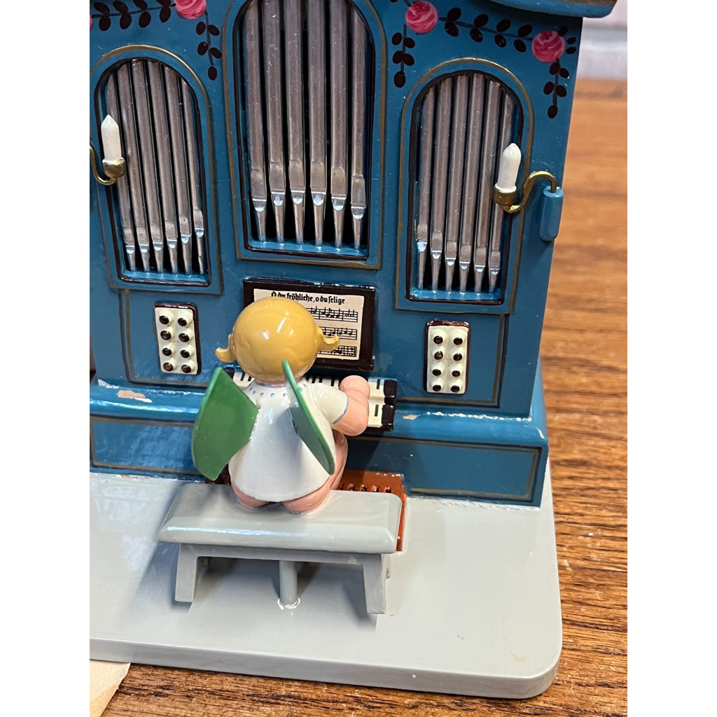 Erzgebirge Wooden Music Box Angel Playing Organ German - Works!