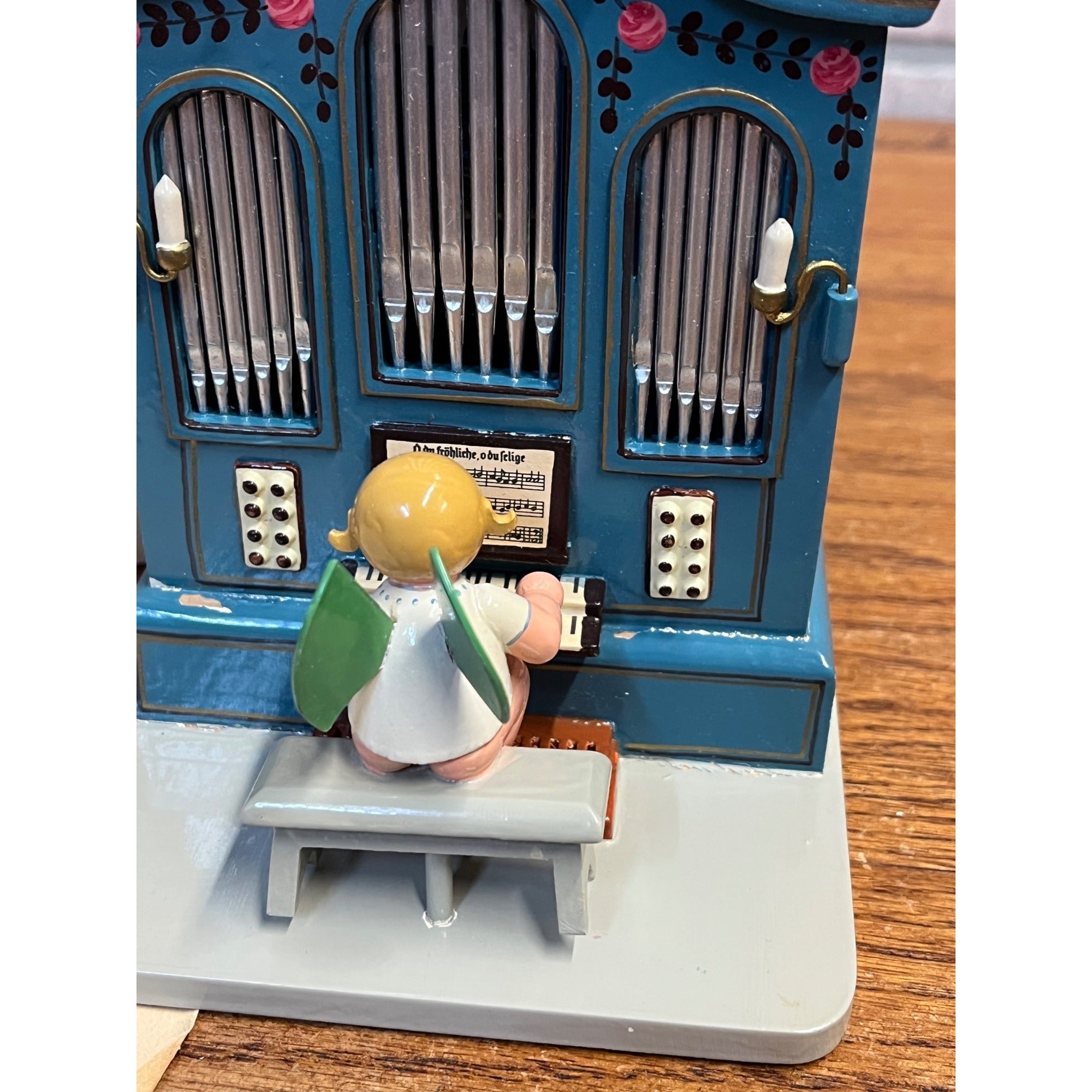 Erzgebirge Wooden Music Box Angel Playing Organ German - Works!