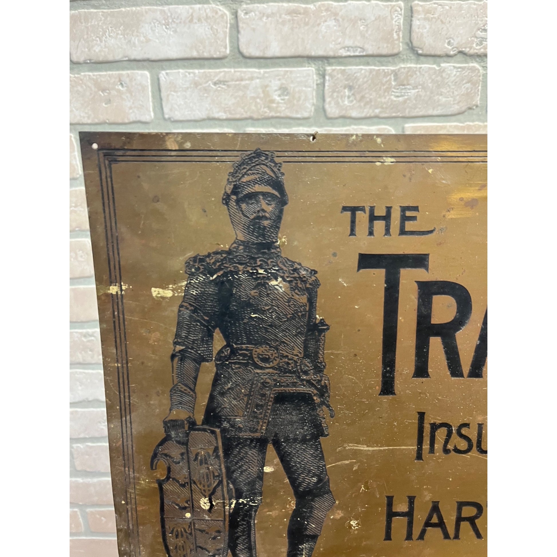 Vintage 1920s Travelers Insurance Hartford Connecticut Brass Advertising Sign