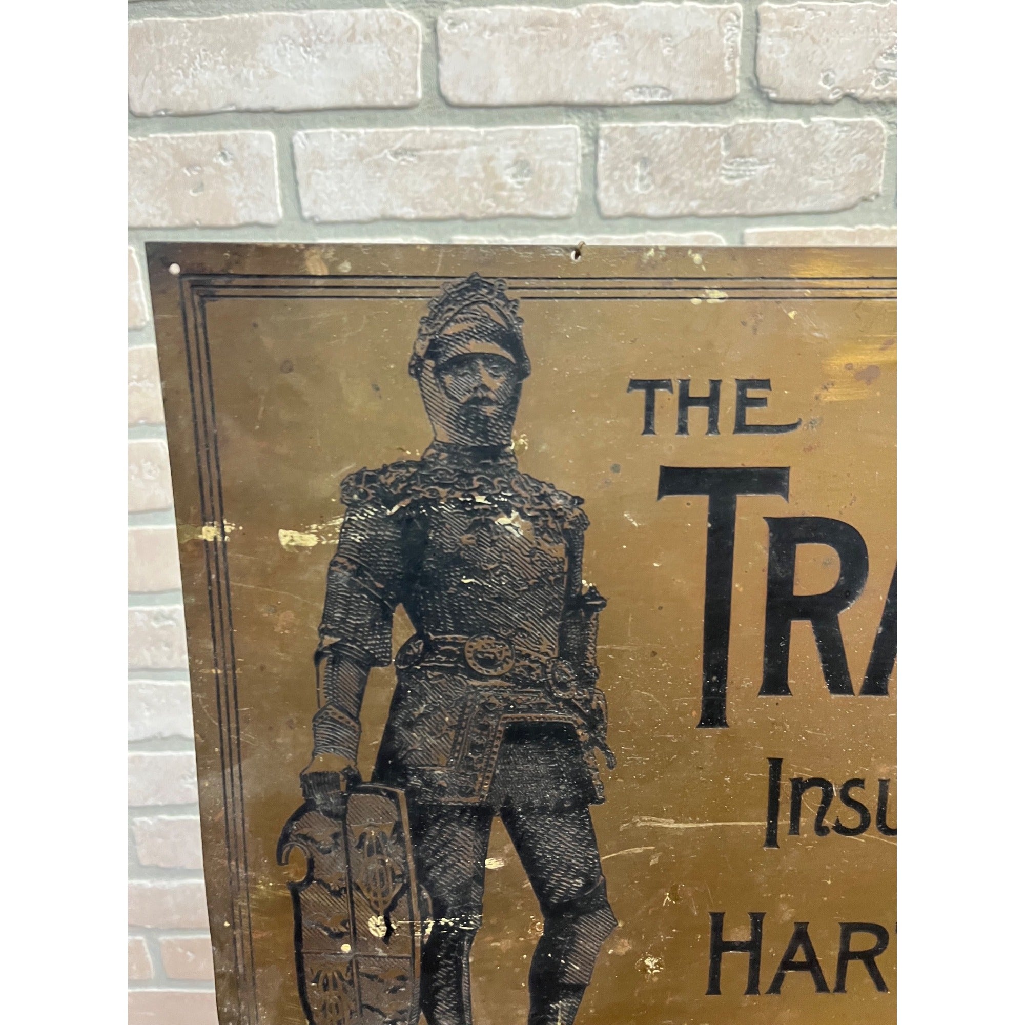 Vintage 1920s Travelers Insurance Hartford Connecticut Brass Advertising Sign