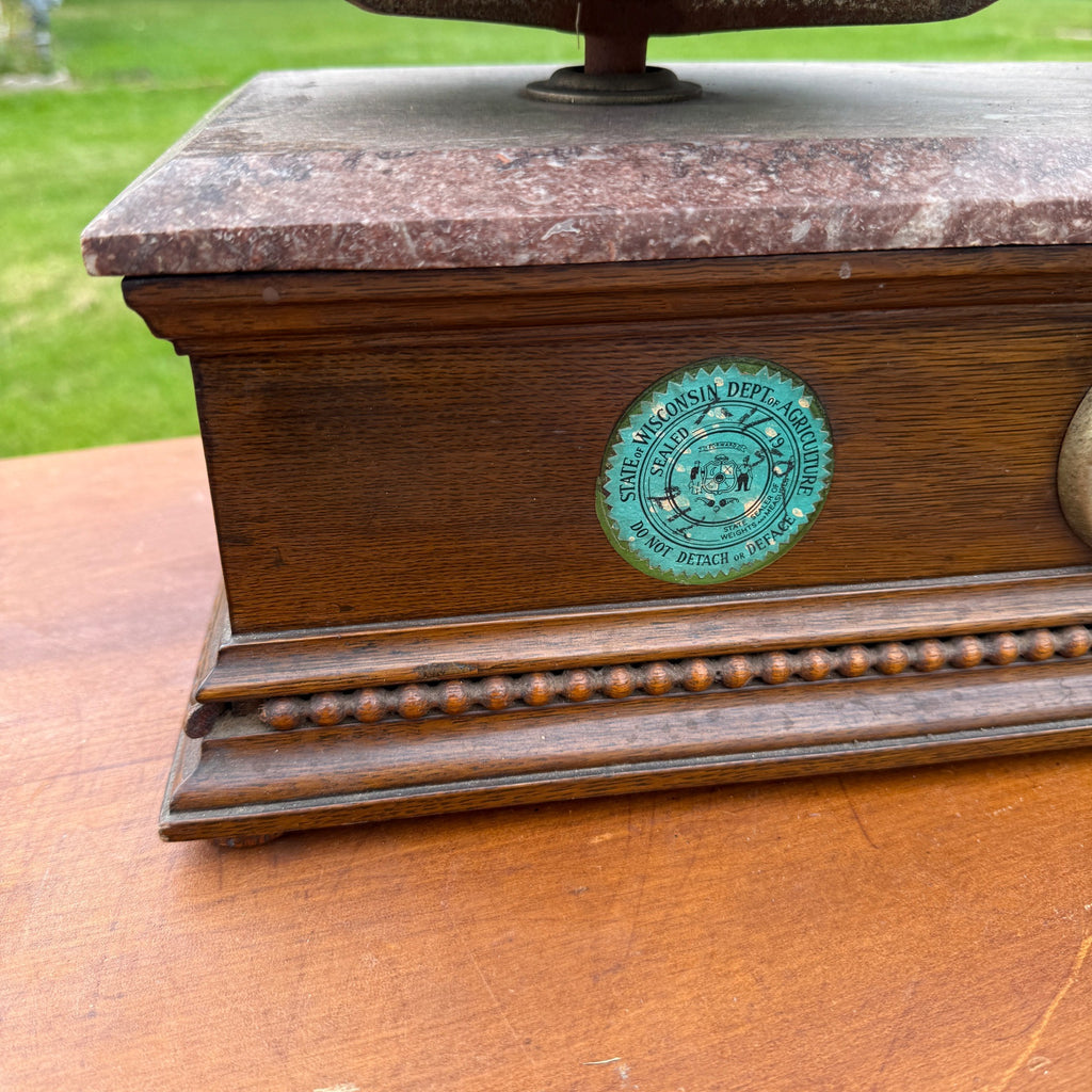 Vintage Granite Top & Oak Wood Apothecary Mercantile Scale Double Tray