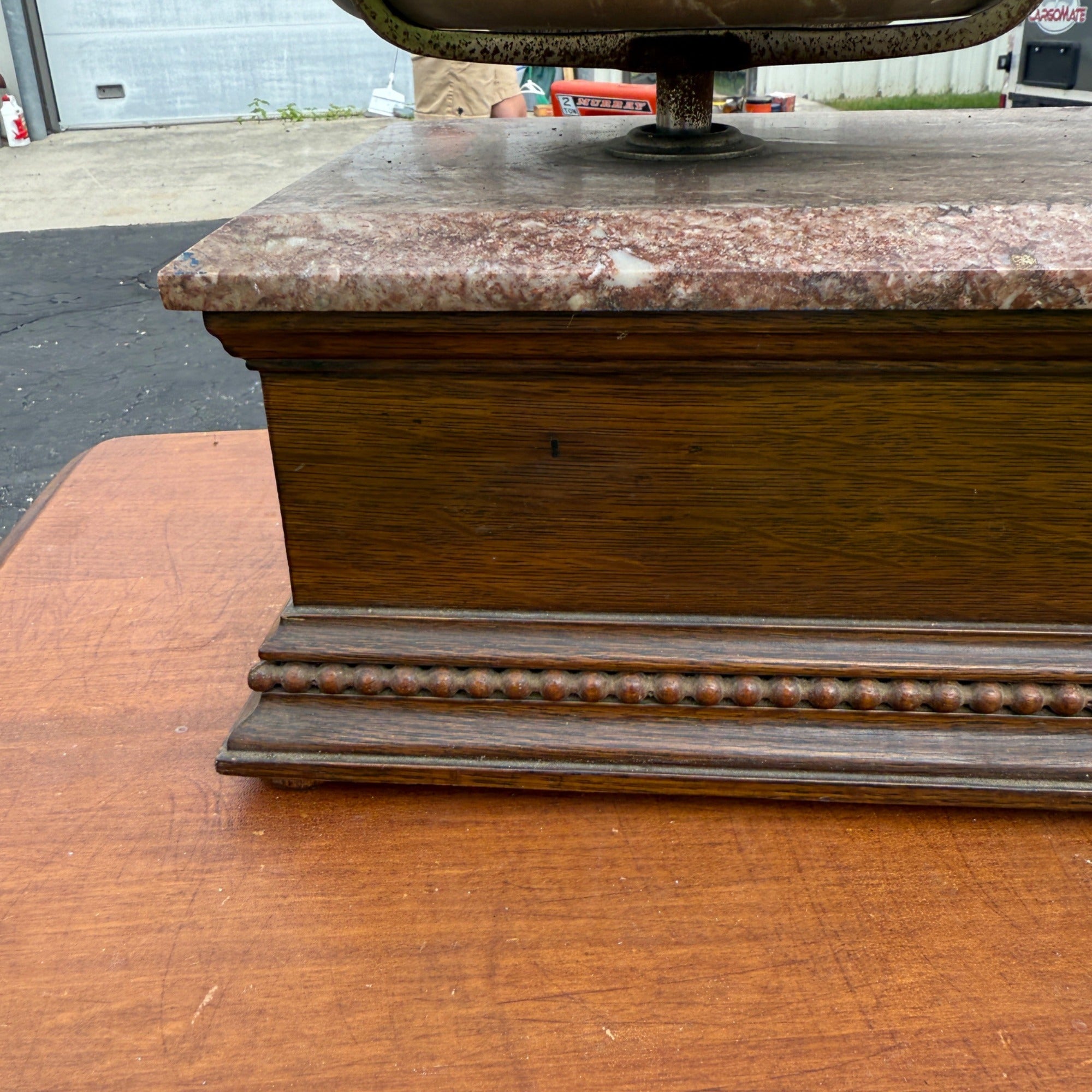 Vintage Granite Top & Oak Wood Apothecary Mercantile Scale Double Tray