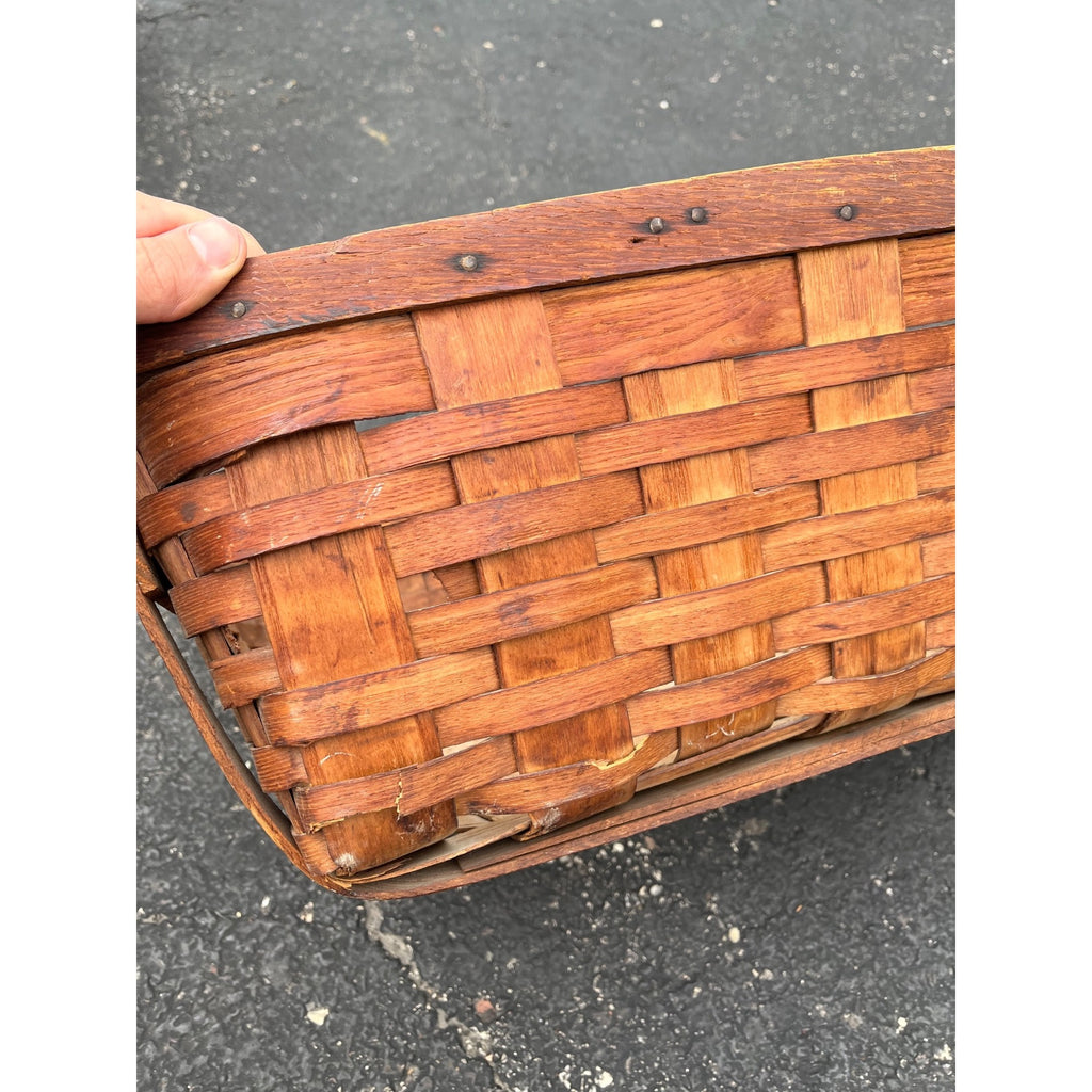 Antique Primitive Ballou Farm produce Market Basket Becket Mass Large Ash Splint Farmhouse