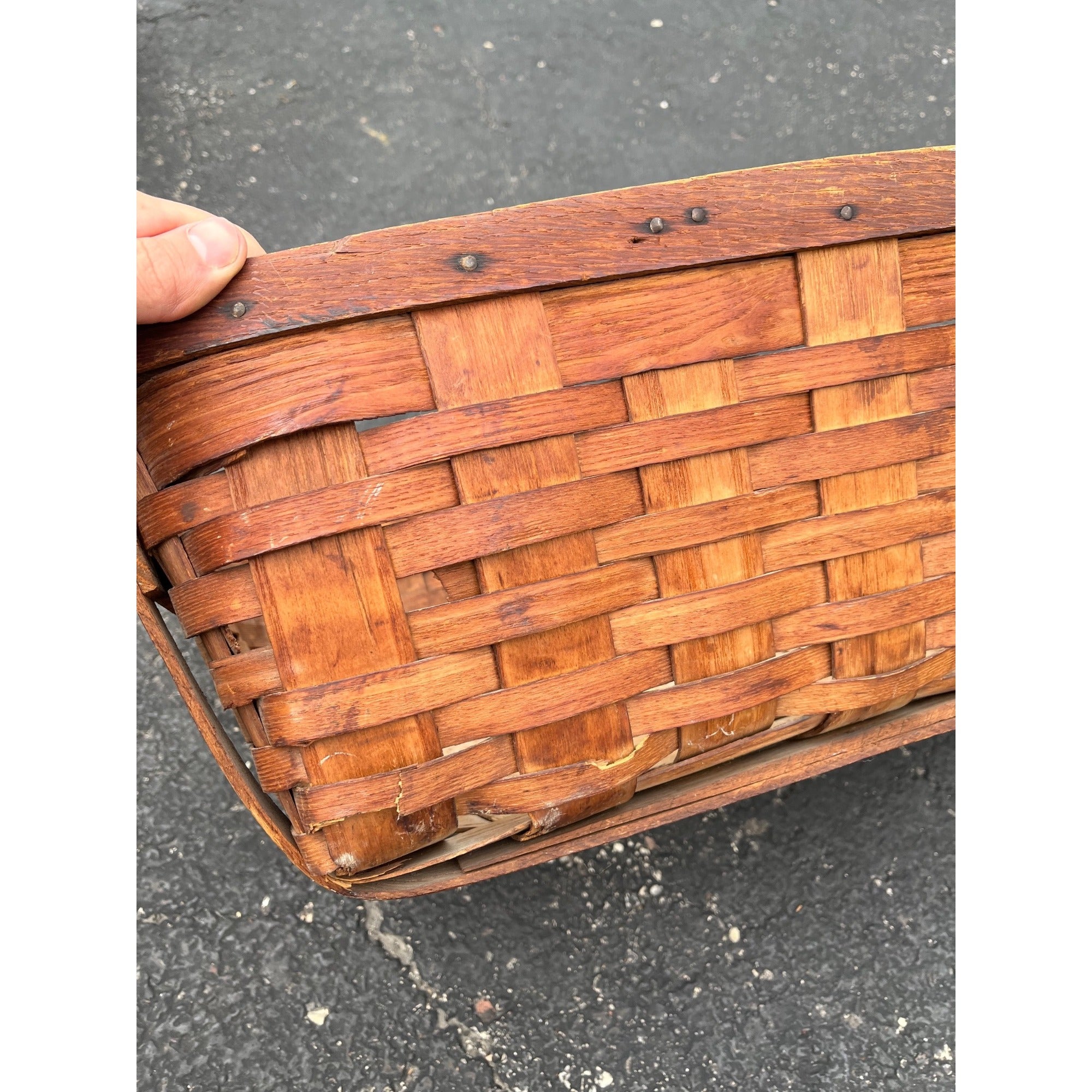 Antique Primitive Ballou Farm produce Market Basket Becket Mass Large Ash Splint Farmhouse