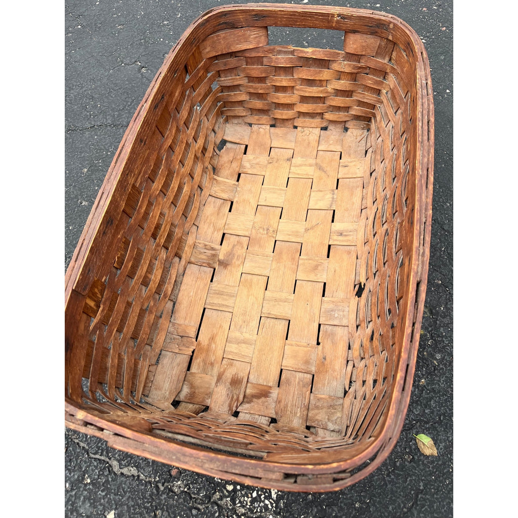 Antique Primitive Ballou Farm produce Market Basket Becket Mass Large Ash Splint Farmhouse