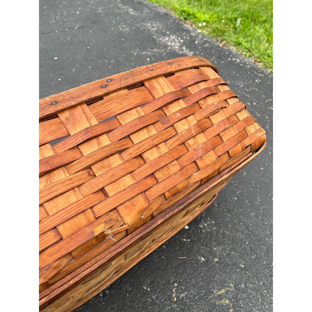 Antique Primitive Ballou Farm produce Market Basket Becket Mass Large Ash Splint Farmhouse