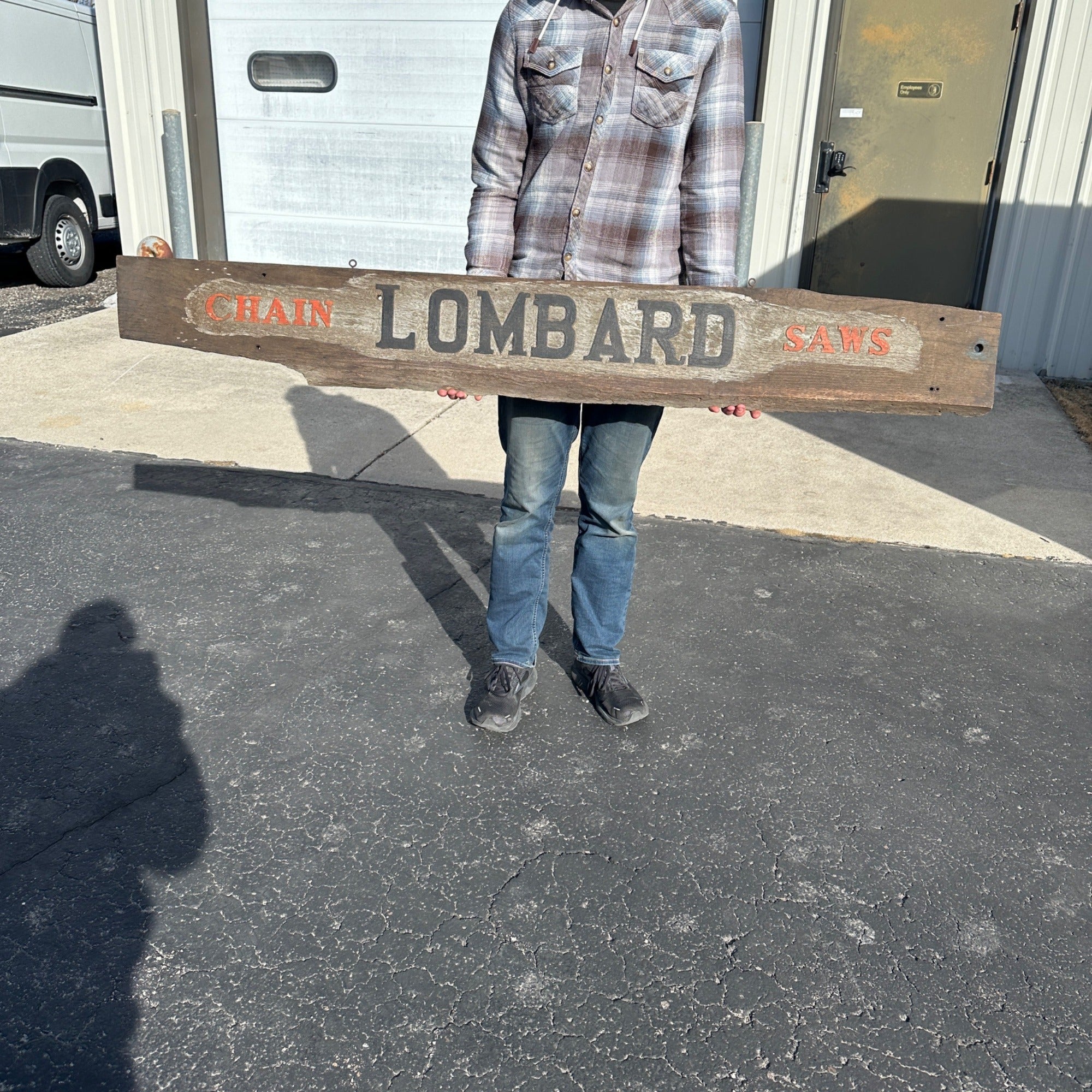 Vintage Lombard Chainsaws Wooden Advertising Original General Store Trade Sign