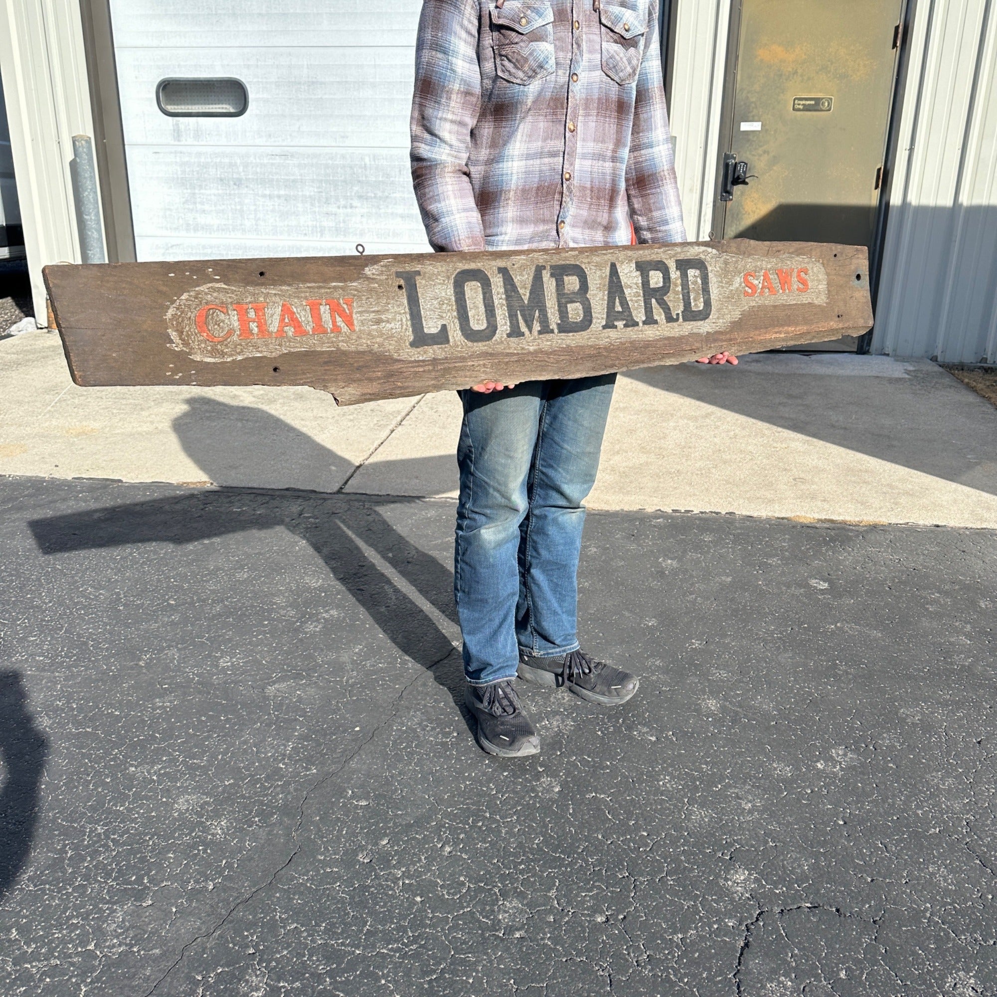 Vintage Lombard Chainsaws Wooden Advertising Original General Store Trade Sign