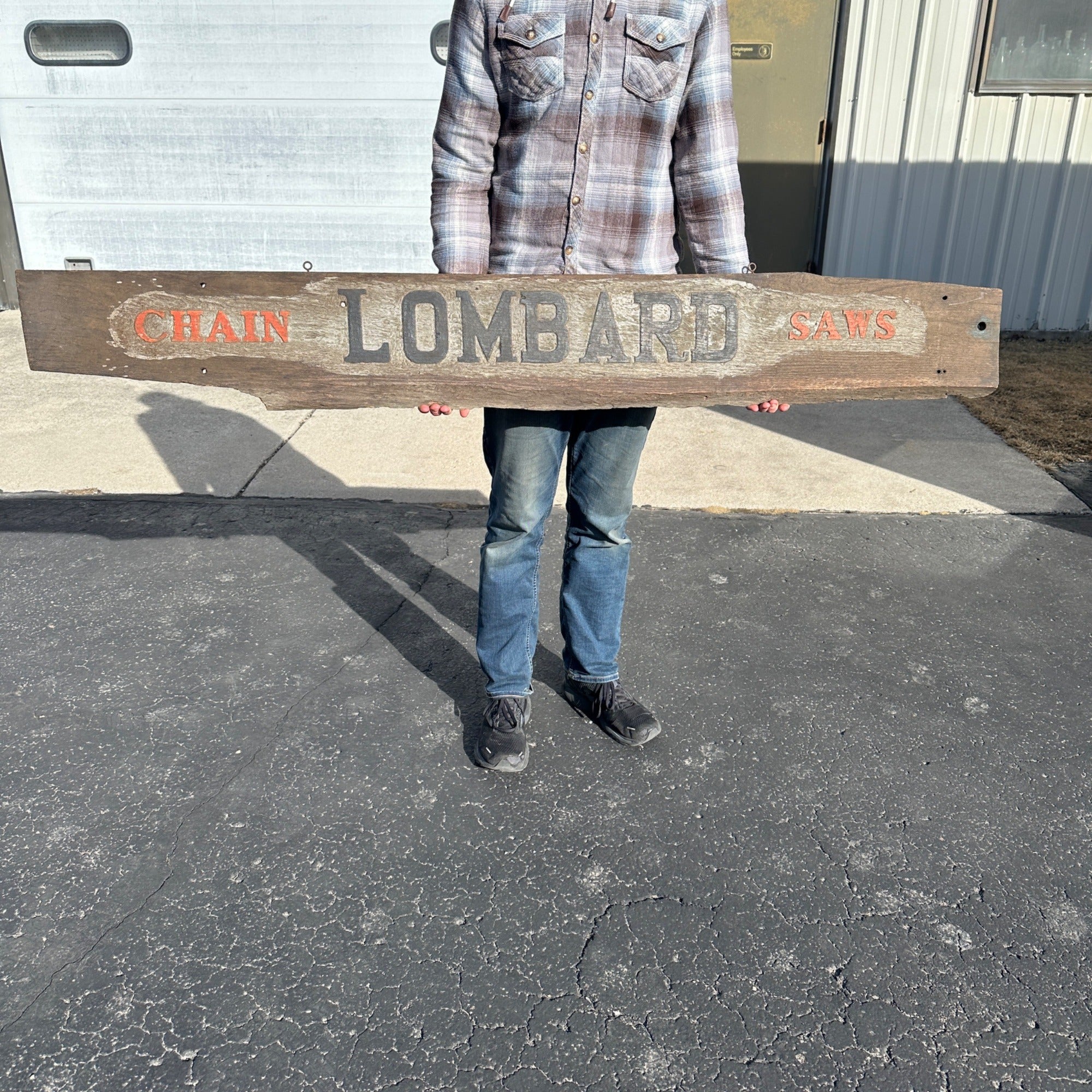 Vintage Lombard Chainsaws Wooden Advertising Original General Store Trade Sign