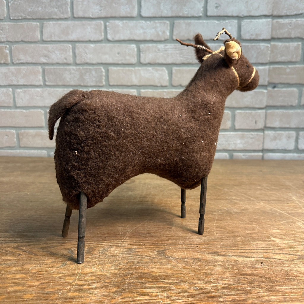 Primitive Style AAFA Plush Christmas Reindeer Rustic Decor Wooden Legs 12"