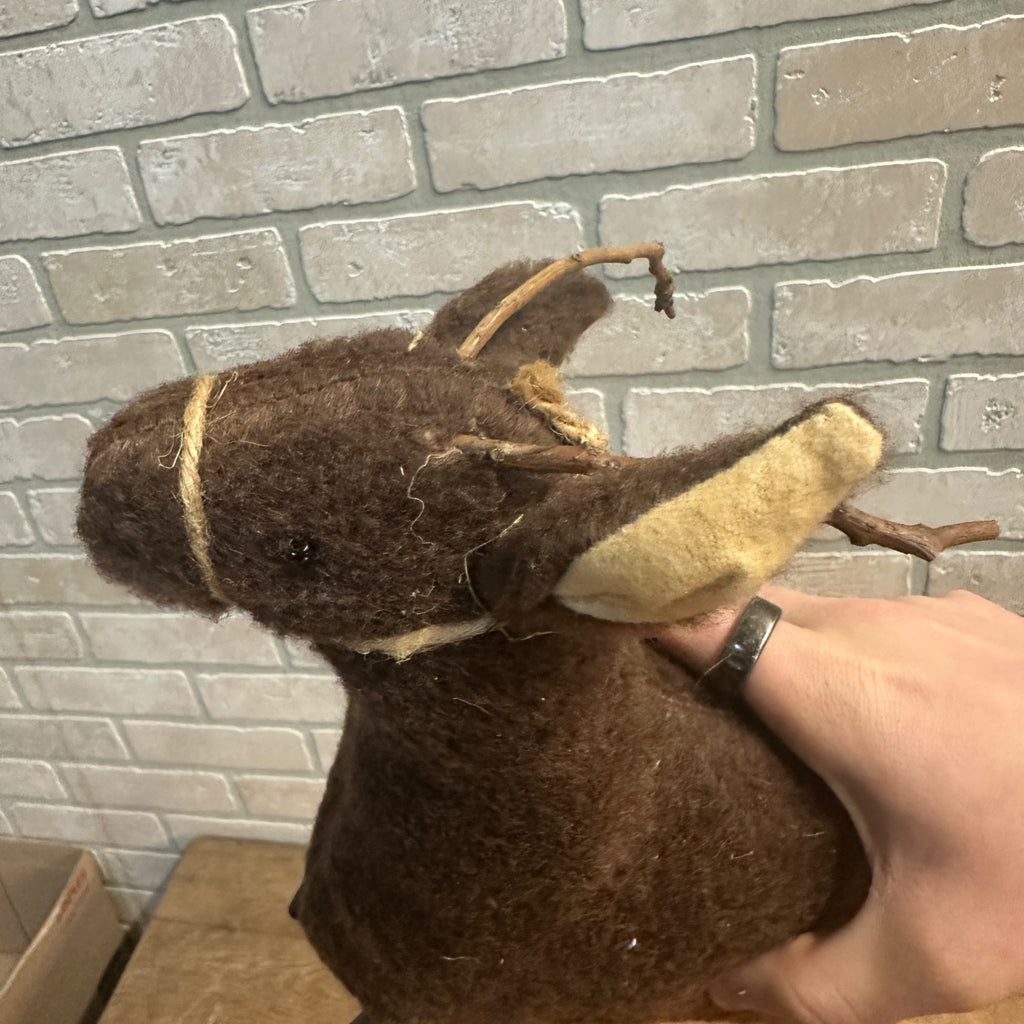 Primitive Style AAFA Plush Christmas Reindeer Rustic Decor Wooden Legs 12"