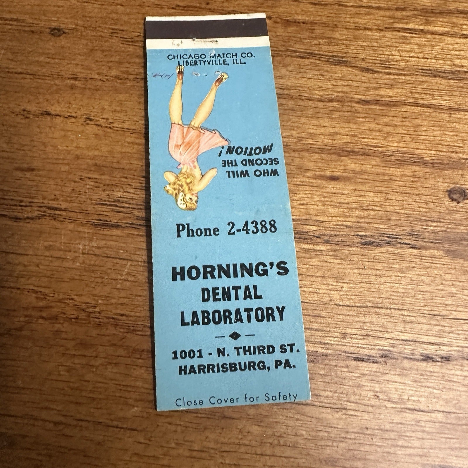1940s 1950s Pinup Girl Girlie Matchbook Cover Horning Dental Harrisburg PA