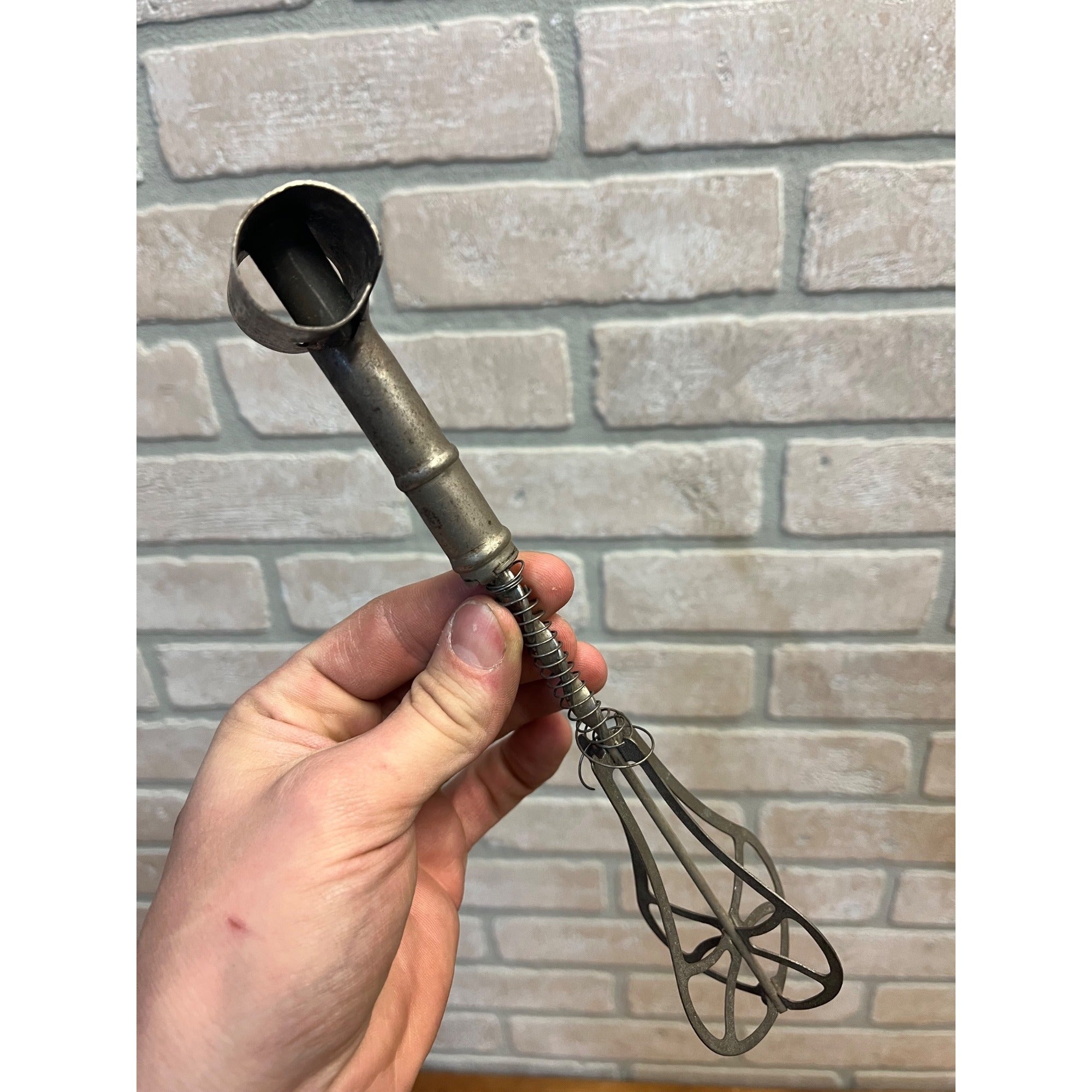 Antique Rare Jesse Edgren Milwaukee Wi Wisconsin Tin Archimedes Egg Beater Mixer