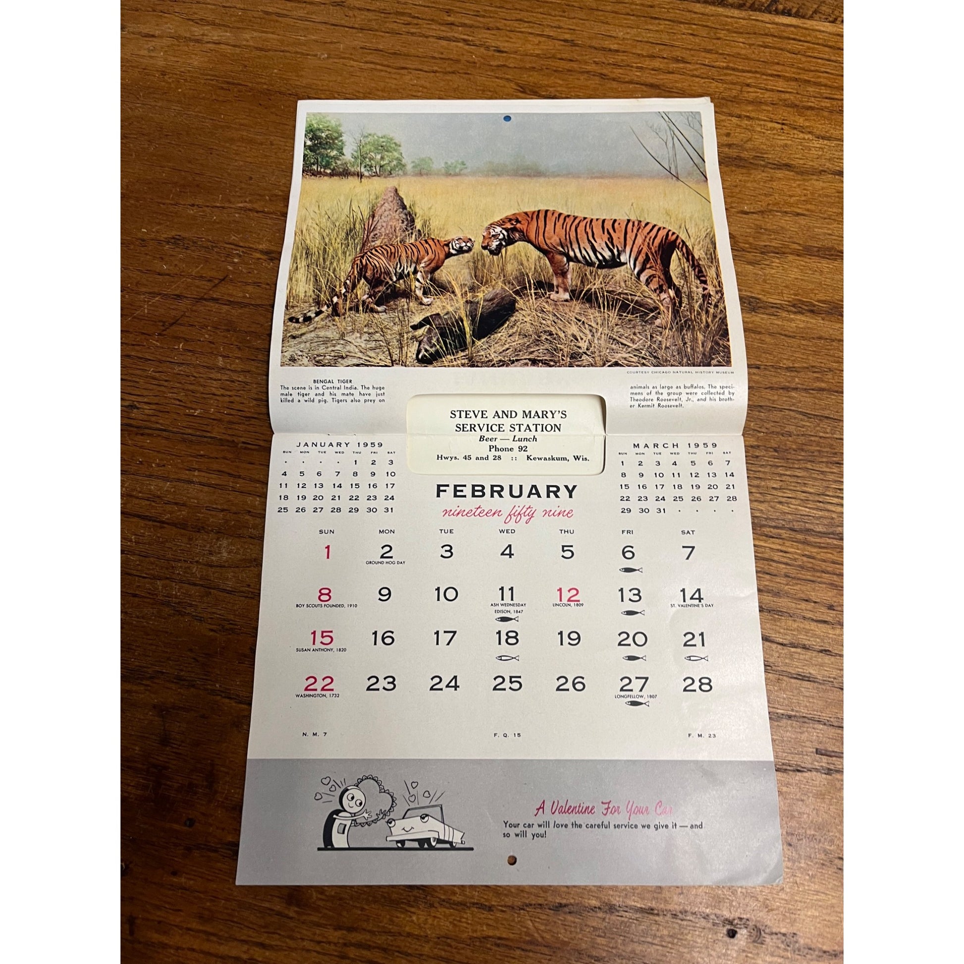 Vintage 1959 Sinclair Service Station Oil Calendar Sign Advertising Kewaskum WI