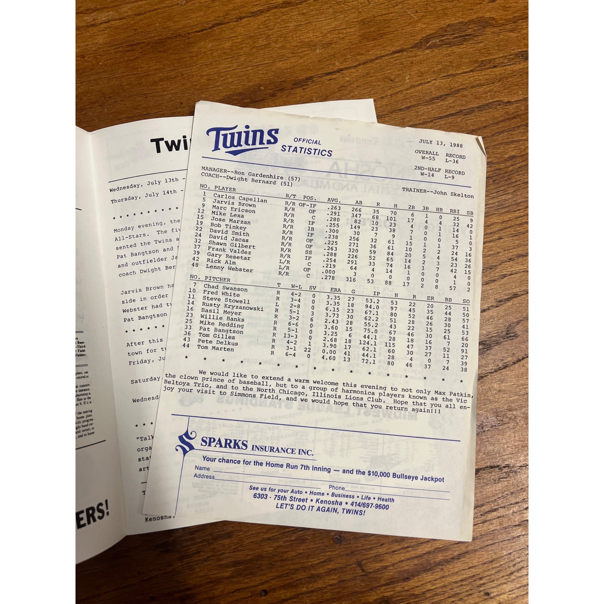 Vintage 1988 Kenosha Twins Midwest League Yearbook Program & Decals