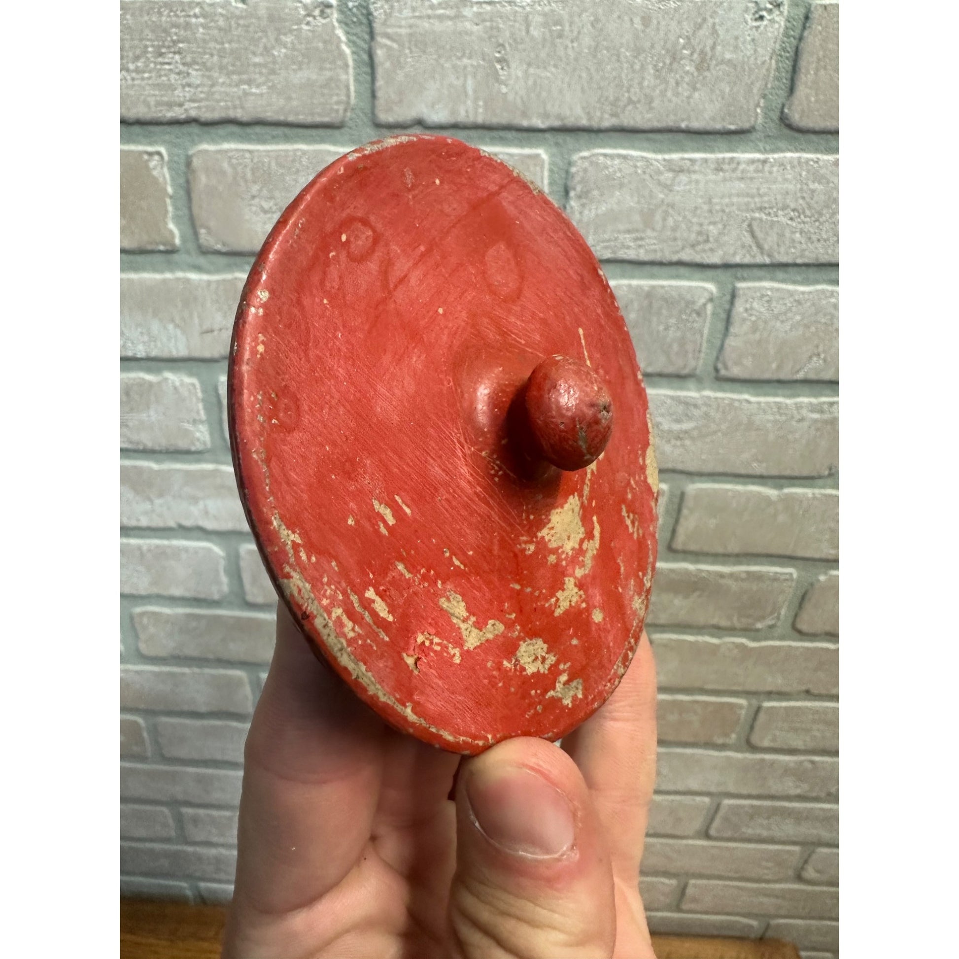 Antique Stoneware Preserve Jar Replacement Lid 4" Diameter Red Paint