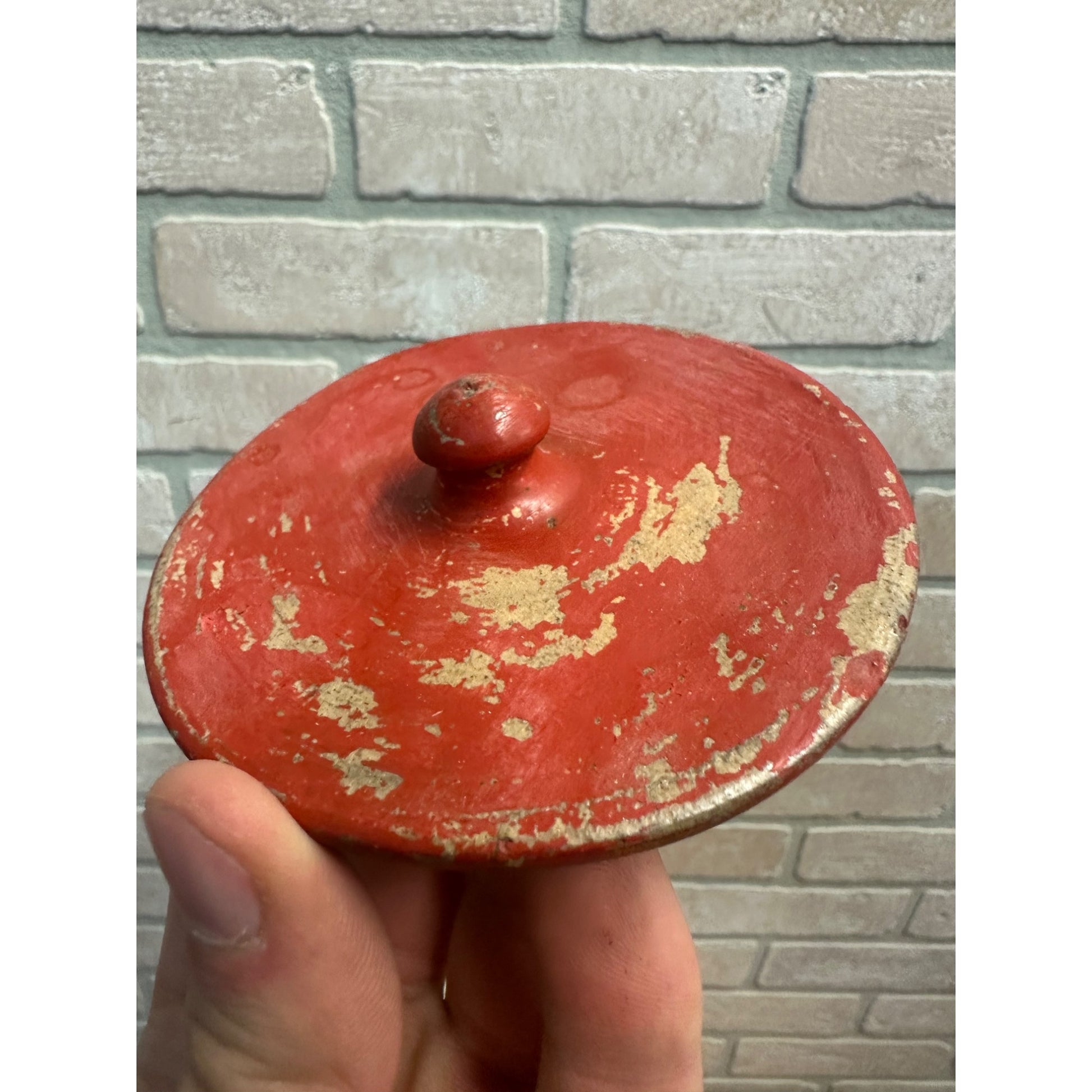 Antique Stoneware Preserve Jar Replacement Lid 4" Diameter Red Paint