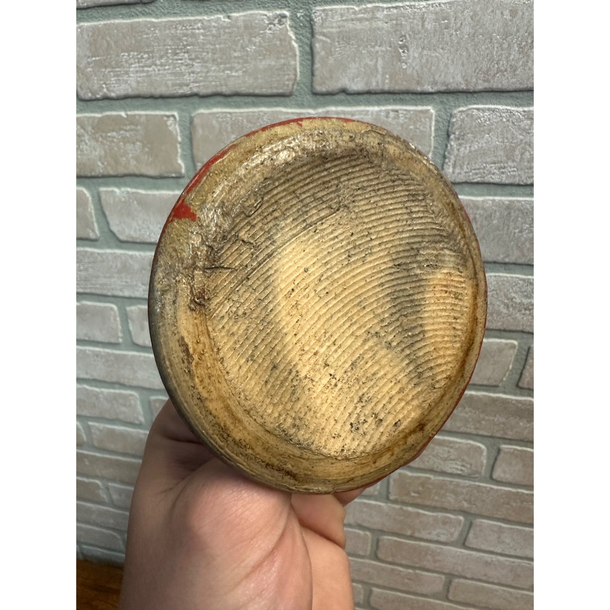 Antique Stoneware Preserve Jar Replacement Lid 4" Diameter Red Paint