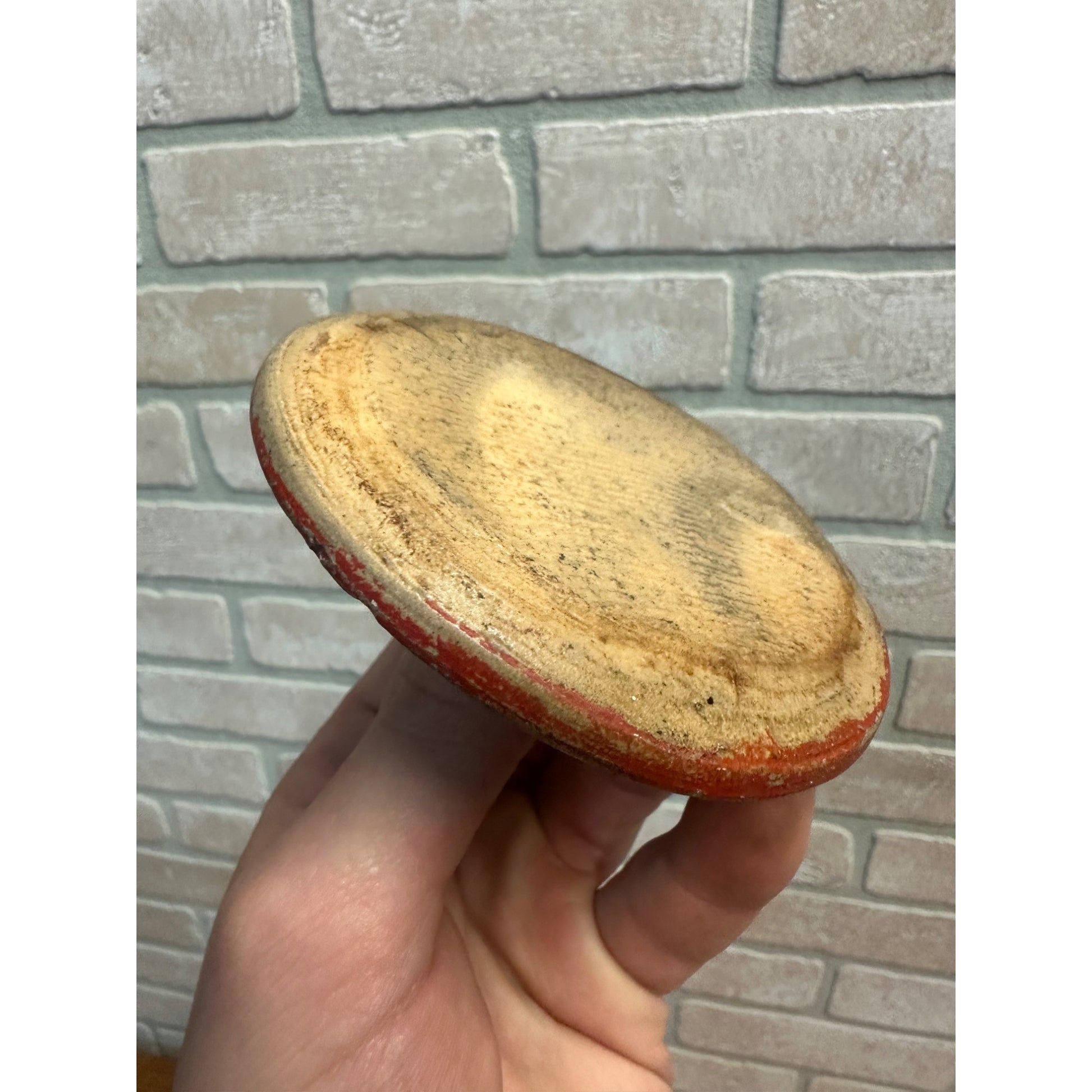 Antique Stoneware Preserve Jar Replacement Lid 4" Diameter Red Paint