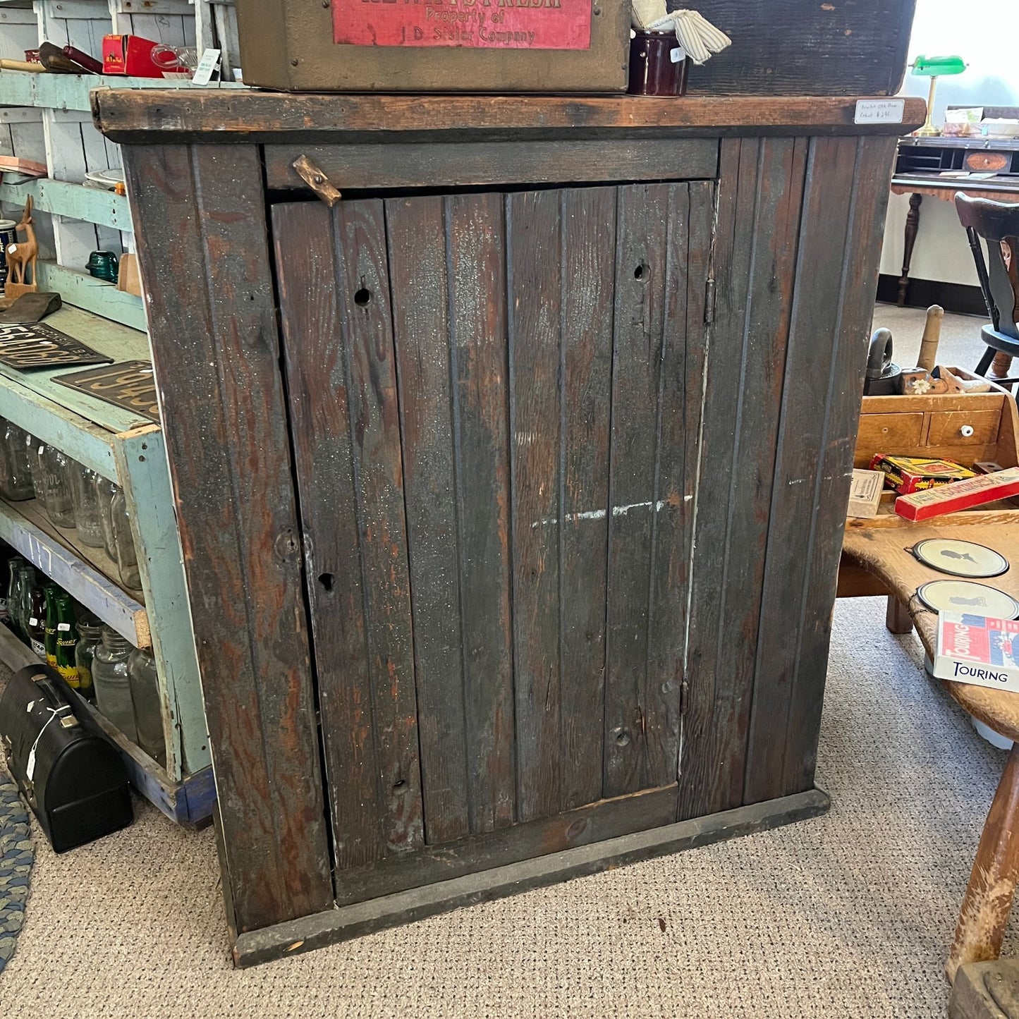 Antique Primitive Chippy Blue Pie Safe Cabinet Cupboard