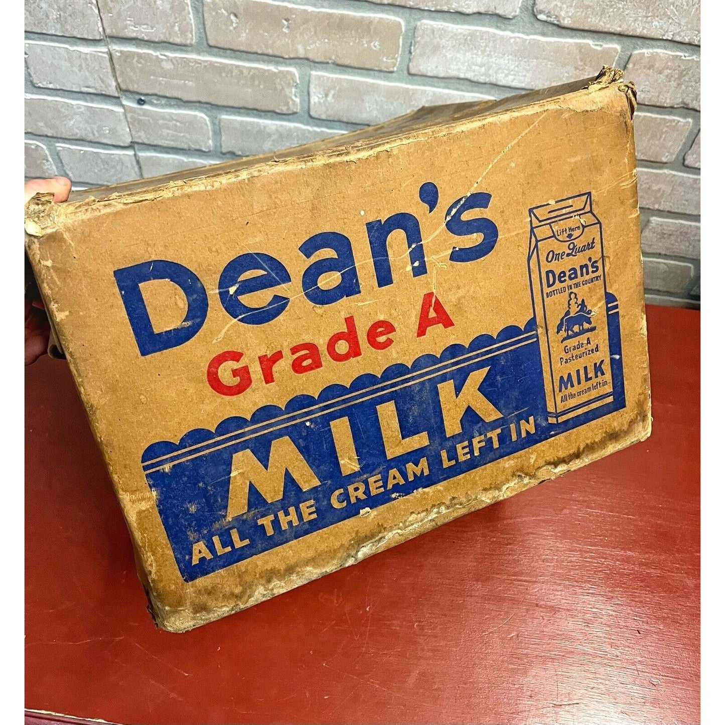 Vintage Dean’s Milk Co. Heavy Cardboard Bottle Carrier Crate Box Dairy Farm Adv