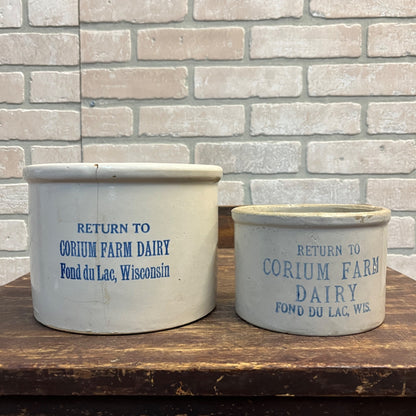 Antique Corium Farm Dairy Advertising Butter Crock Fond du Lac Wis LARGER VERSION