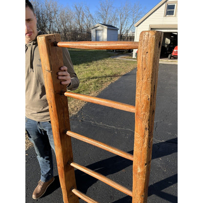 Antique 19th Century 1800s Primitve Barn Ladder Hand-Hewn Wood AAFA