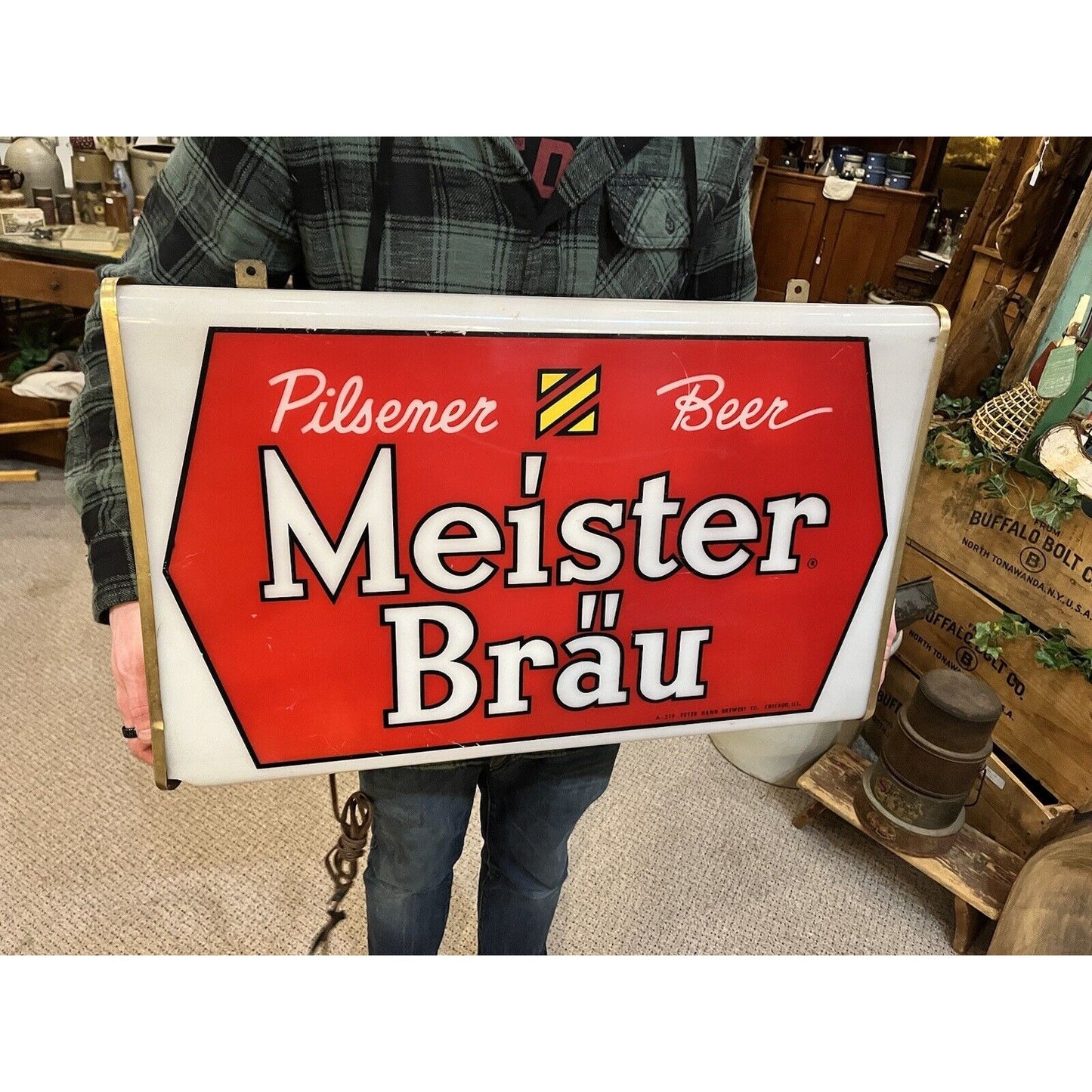 Vintage 1950s Meister Brau Beer Lighted Advertising Sign Peter Hand Chicago