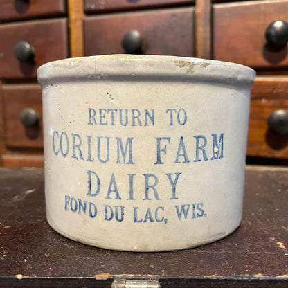 Antique Corium Farm Dairy Advertising Butter Crock Fond du Lac Wis