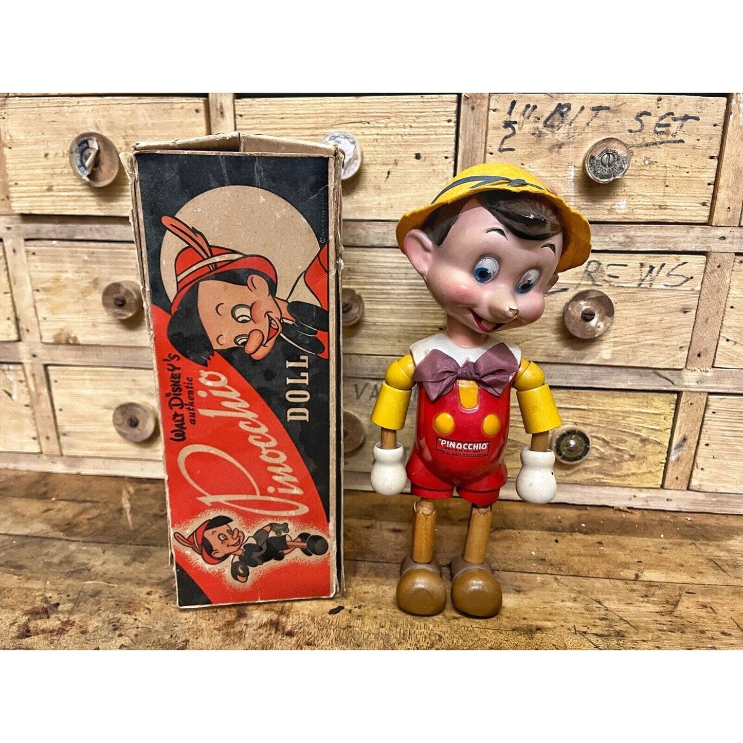 Vintage 18" PINOCCHIO Wooden Articulated Doll by Ideal Novelty & Toy Co. w/ Box