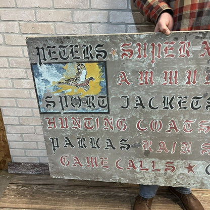 Early 1900s Sporting Goods Store Hand Painted Metal Trade Sign Remington Peter's