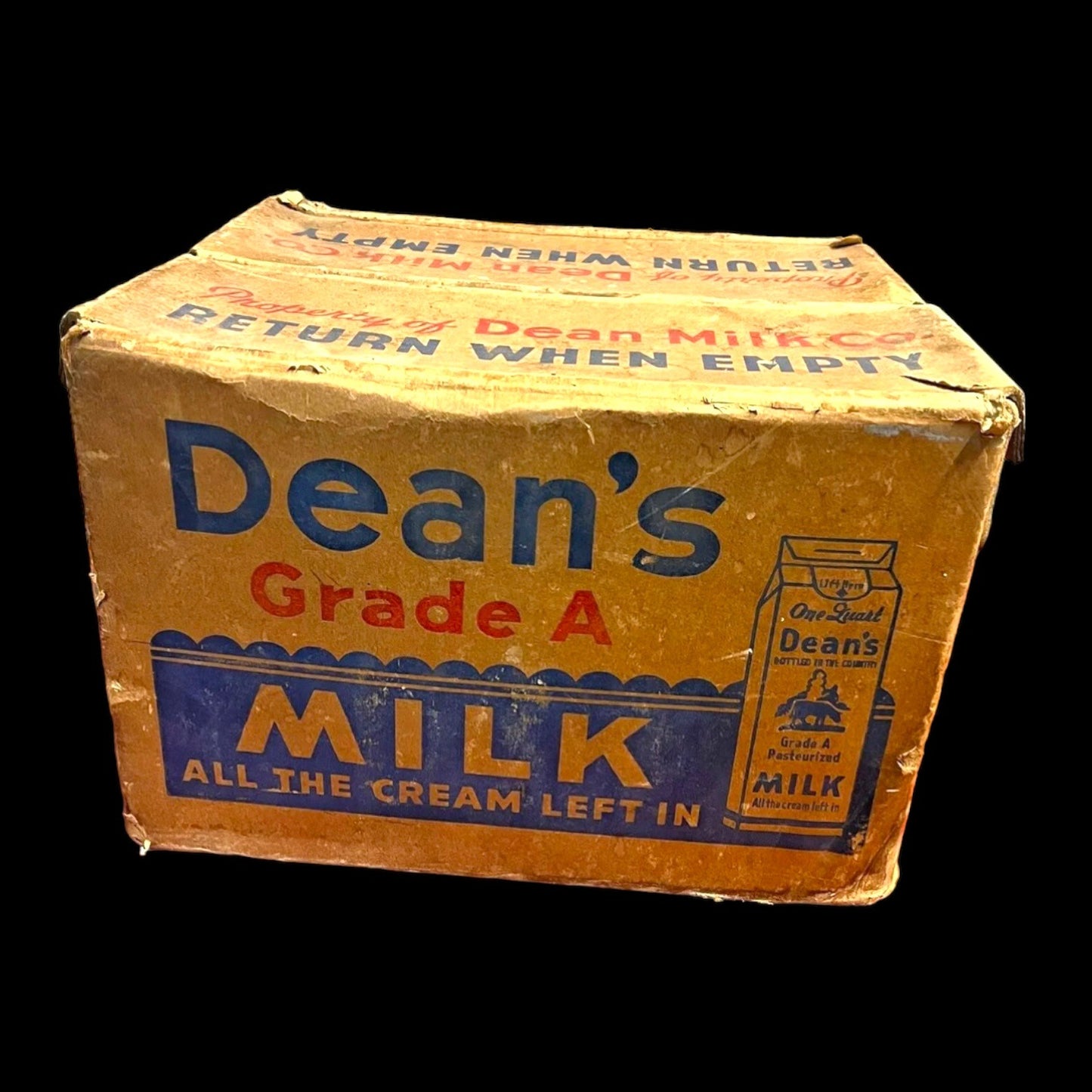 Vintage Dean’s Milk Co. Heavy Cardboard Bottle Carrier Crate Box Dairy Farm Adv