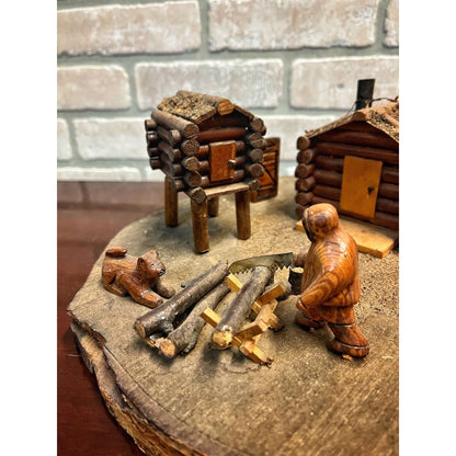 Vintage 1950s Alaskan Eskimo Inuit Cabin Scene Folk Art Vignette Figure Decor