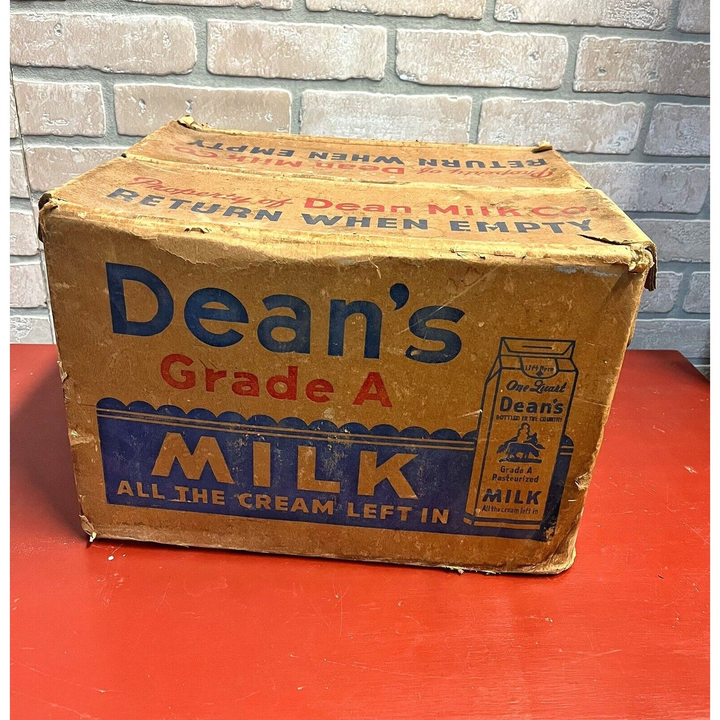 Vintage Dean’s Milk Co. Heavy Cardboard Bottle Carrier Crate Box Dairy Farm Adv