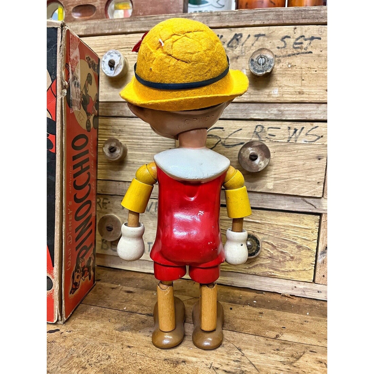 Vintage 18" PINOCCHIO Wooden Articulated Doll by Ideal Novelty & Toy Co. w/ Box