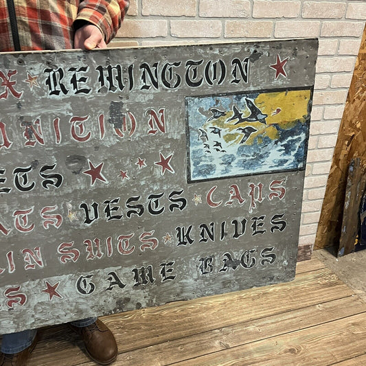 Early 1900s Sporting Goods Store Hand Painted Metal Trade Sign Remington Peter's