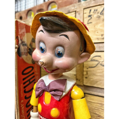 Vintage 18" PINOCCHIO Wooden Articulated Doll by Ideal Novelty & Toy Co. w/ Box