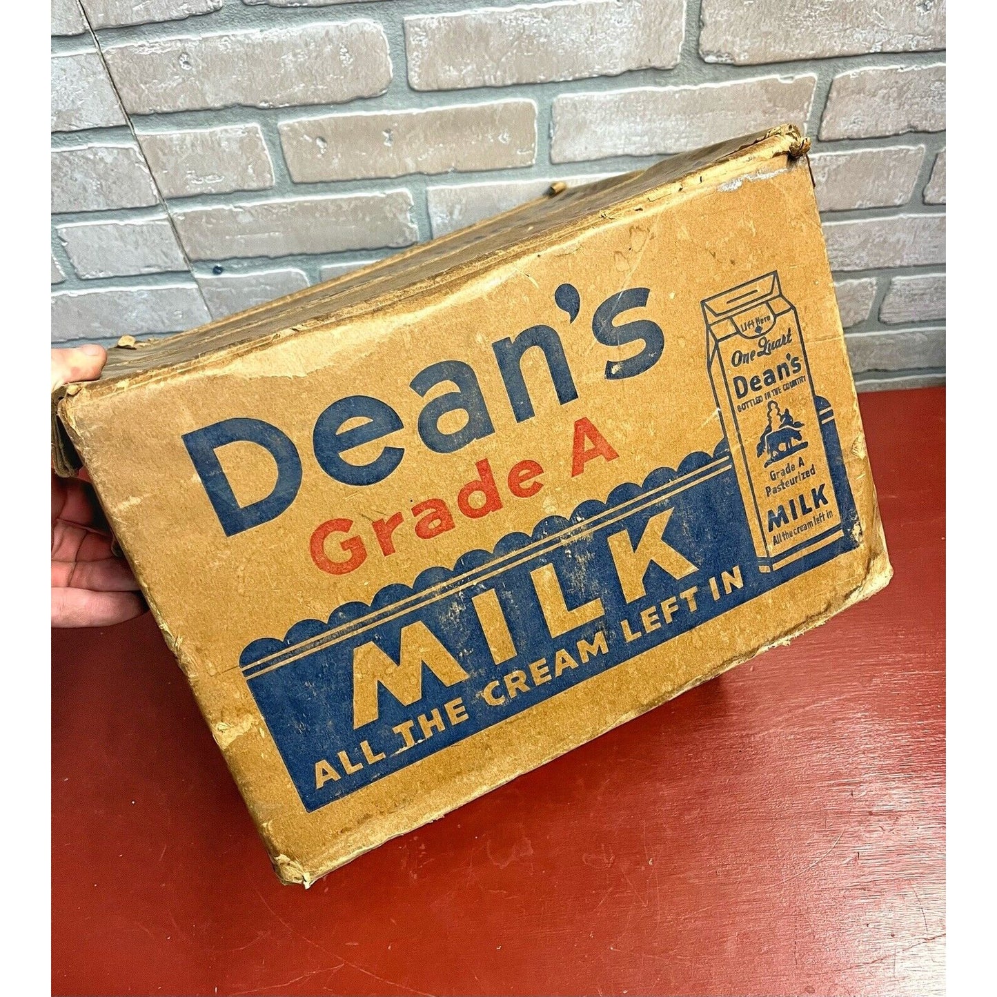 Vintage Dean’s Milk Co. Heavy Cardboard Bottle Carrier Crate Box Dairy Farm Adv