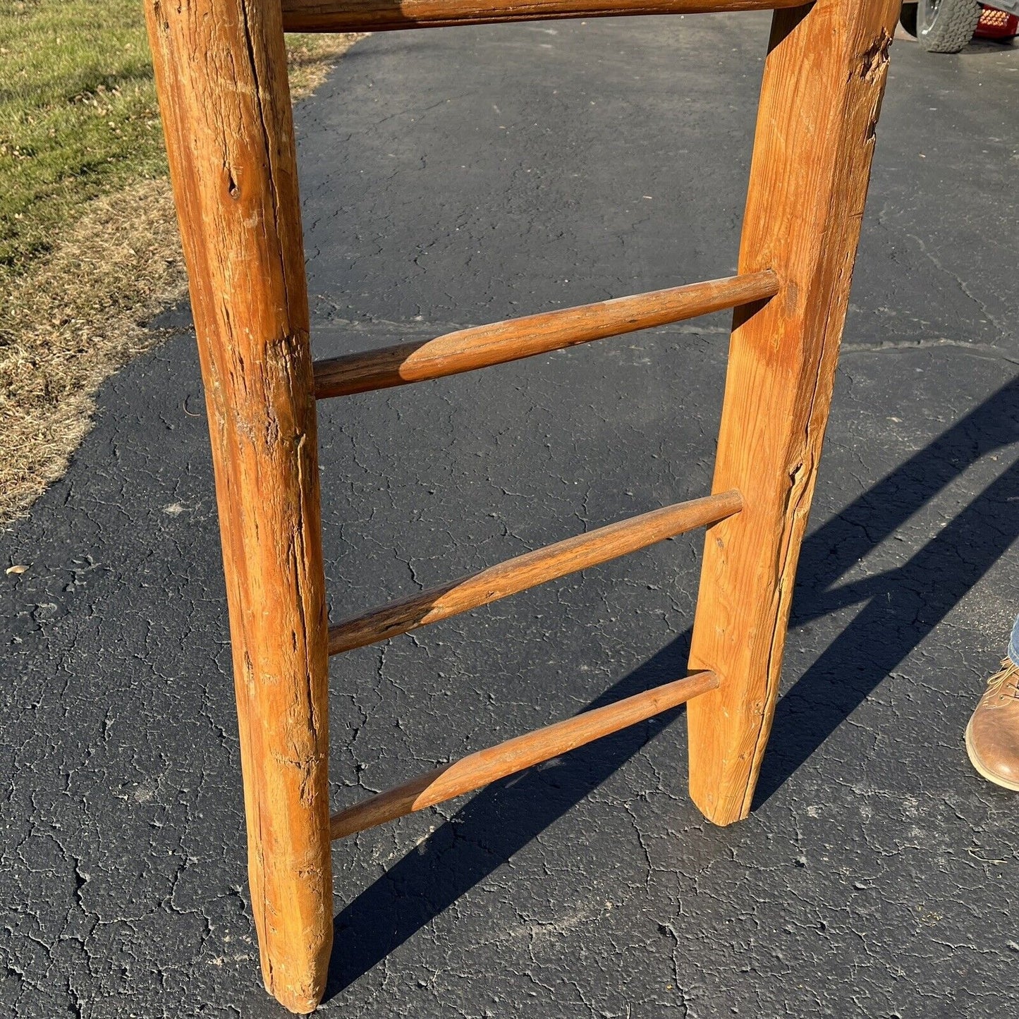 Antique 19th Century 1800s Primitve Barn Ladder Hand-Hewn Wood AAFA