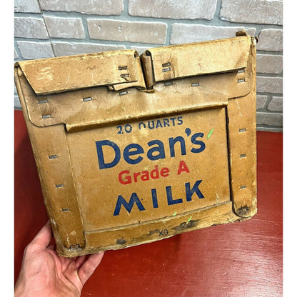Vintage Dean’s Milk Co. Heavy Cardboard Bottle Carrier Crate Box Dairy Farm Adv